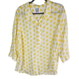 Chicos Top Tunic Top No Iron Shirt Women 3 US 16 Yellow Polka Dot Top Linen Top